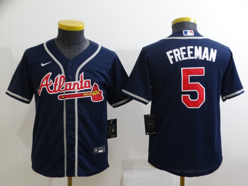 2021 youth Atlanta Braves 5 Freeman blue game MLB Jersey